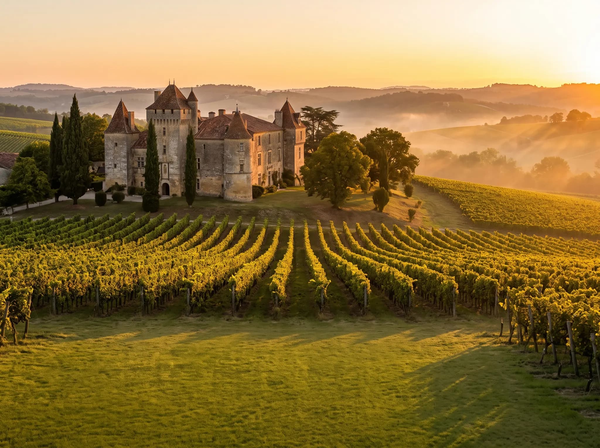 La colline de Maison Verdal au-dessus du village au coucher du soleil