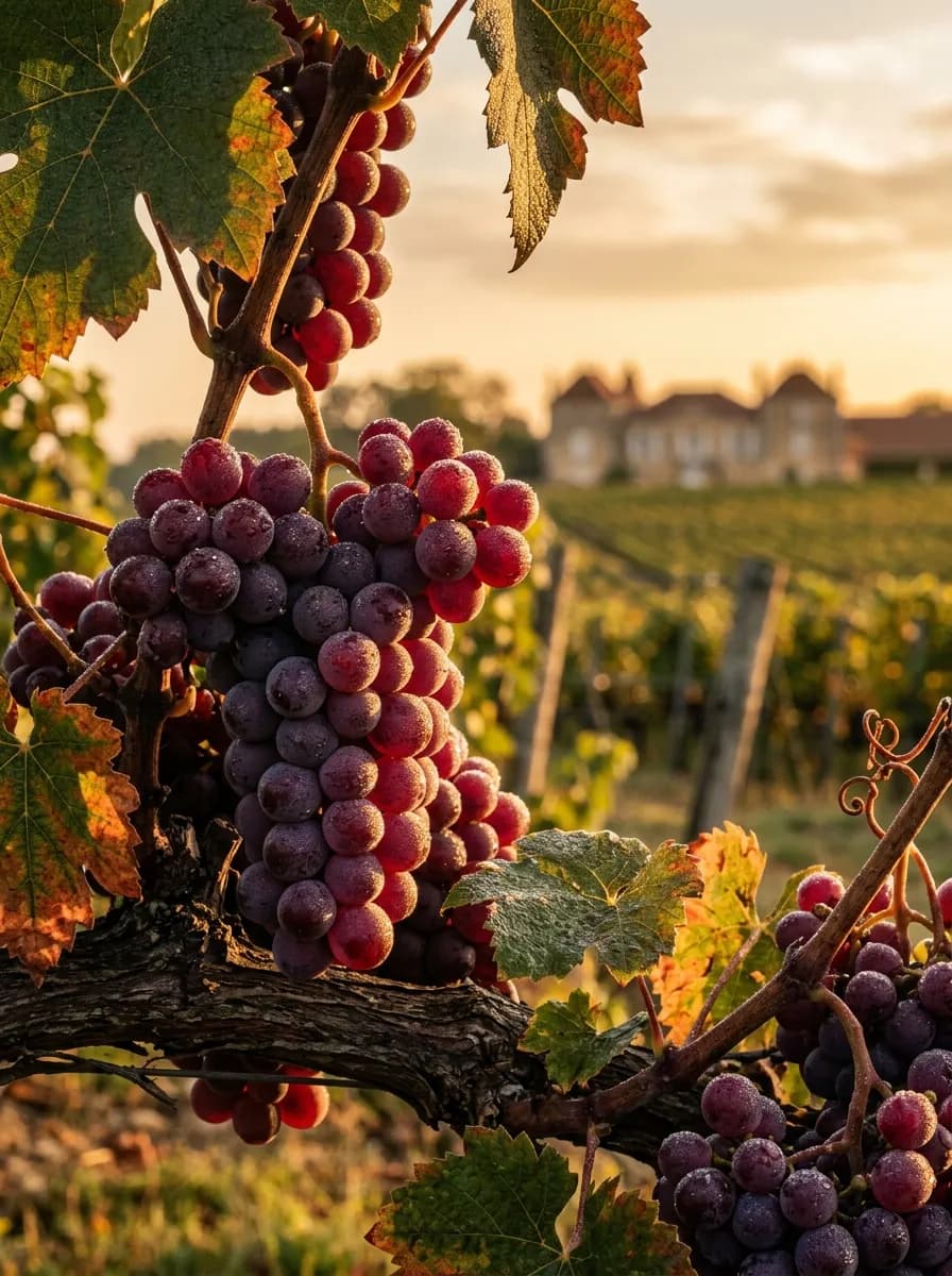 Grappes de raisin rouge sur la vigne