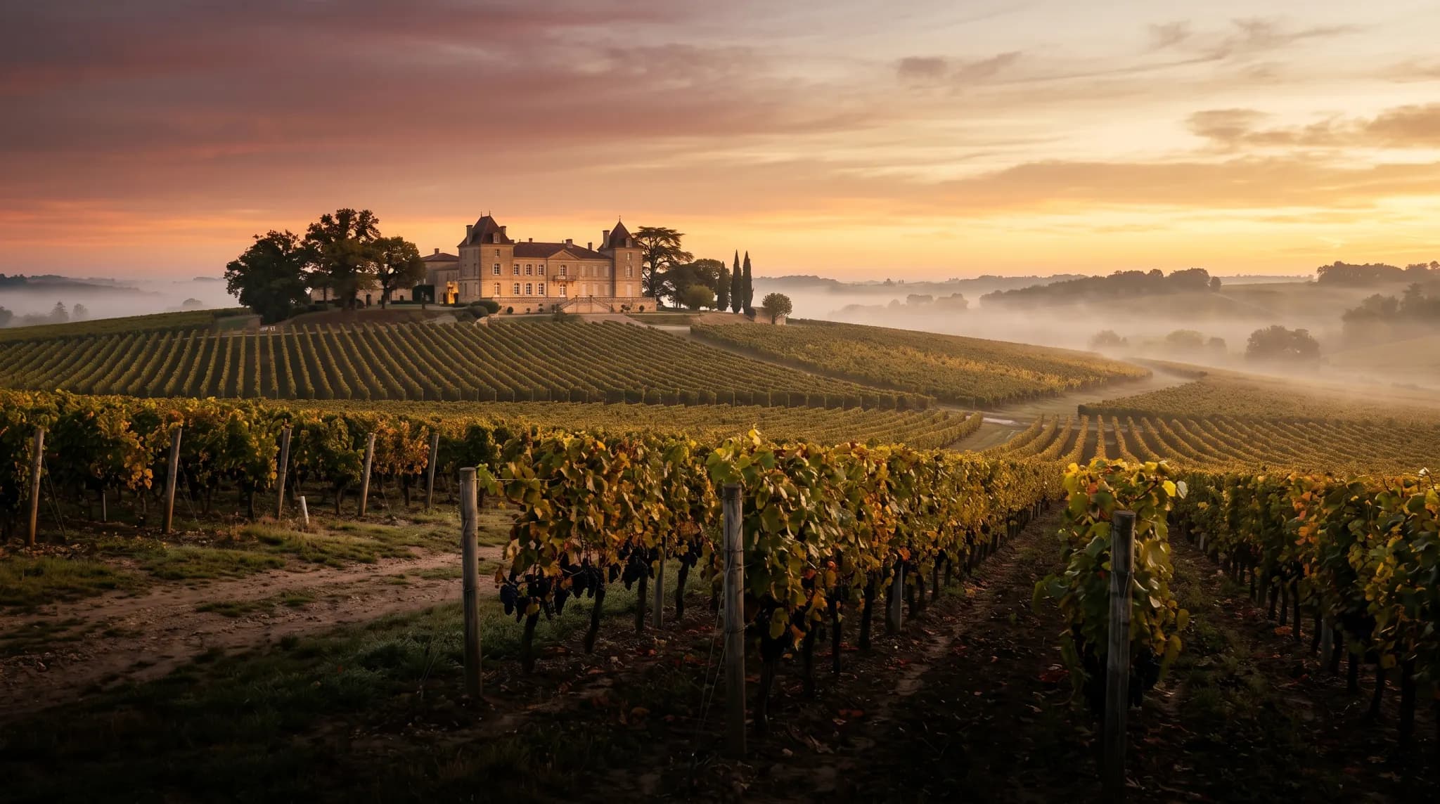 Le domaine sur la colline aux premières lueurs